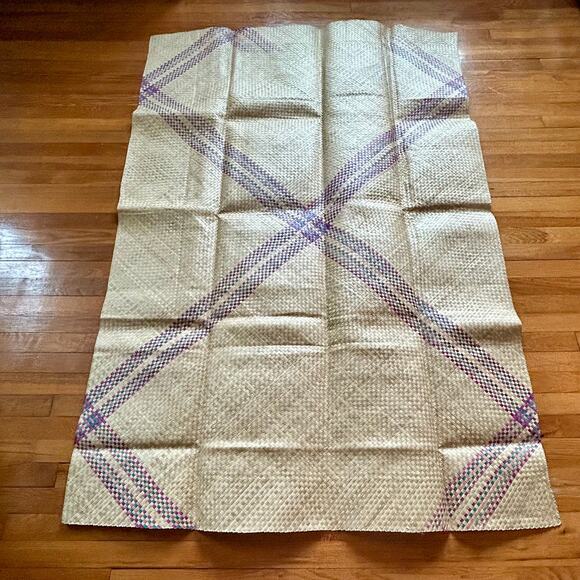 Vintage Banig Woven Mat 47 × 70 in Purple & Blue Plaid Design - Picture 11 of 11